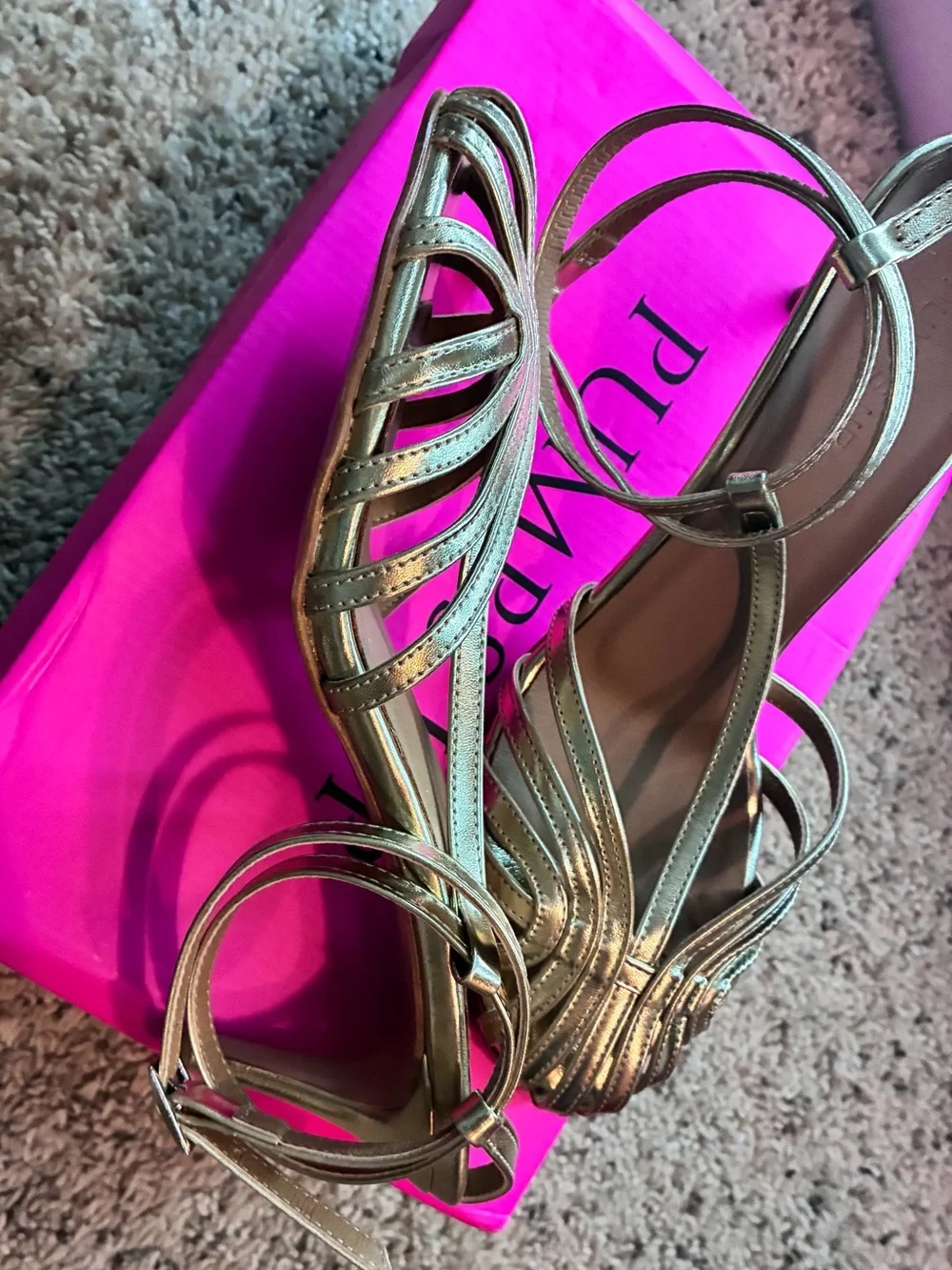 Source Unknown Gold Strappy Peep-Toe Slingback Heels